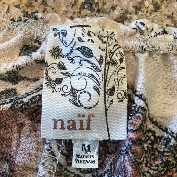 Naif Womens Medium Beige Floral Blouse Top Boho Wide Arm Paisley Floral Print - Picture 10 of 12